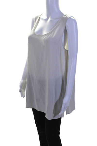 Eileen Fisher Womens Silk Crepe Split Hem Scoop Neck Tunic Tank Top White Size M