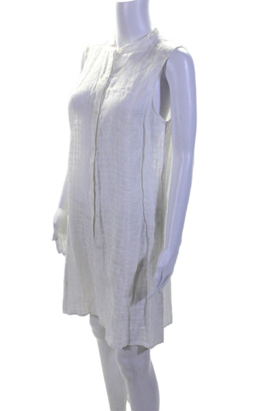 Eileen Fisher Womens Sleeveless Button Down Unlined Shirt Dress White Size S