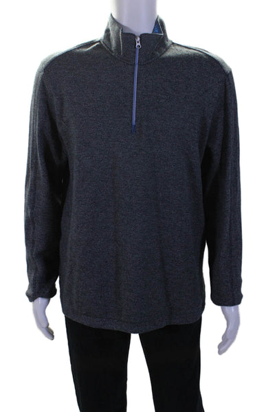 Robert Graham Mens Cotton High Neck Quarter Zip Pullover Sweater Blue Size XL