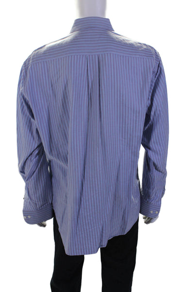 Armani Collezioni Mens Cotton Striped Long Sleeve Button Up Shirt Blue Size L