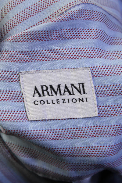 Armani Collezioni Mens Cotton Striped Long Sleeve Button Up Shirt Blue Size L