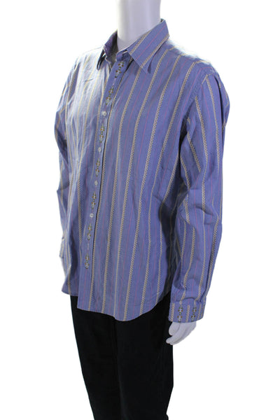 Robert Graham Mens Cotton Striped Collar Long Sleeve Button Up Shirt Blue Size L