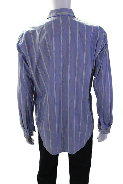 Robert Graham Mens Cotton Striped Collar Long Sleeve Button Up Shirt Blue Size L