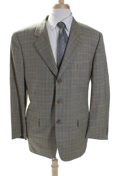 Corneliani Men's Long Sleeves Line Three Button Plaid Jacket Size 52