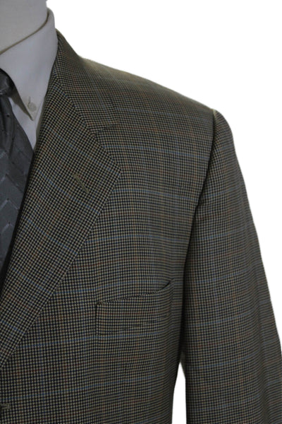 Corneliani Men's Long Sleeves Line Three Button Plaid Jacket Size 52