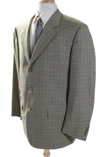 Corneliani Men's Long Sleeves Line Three Button Plaid Jacket Size 52