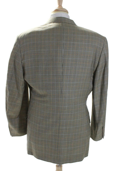 Corneliani Men's Long Sleeves Line Three Button Plaid Jacket Size 52