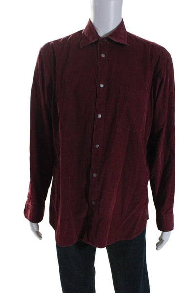 Zegna Sport Men's Long Sleeves Button Down Casual Shirt Burgundy Size L