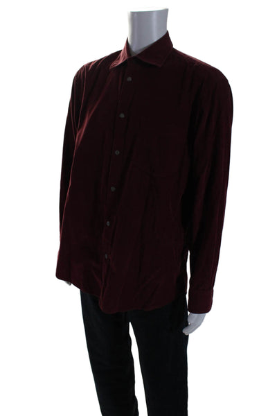 Zegna Sport Men's Long Sleeves Button Down Casual Shirt Burgundy Size L