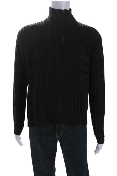 Boss Hugo Boss Men's Collared Ribbed Long Sleeves Pullover Sweater Black Size L