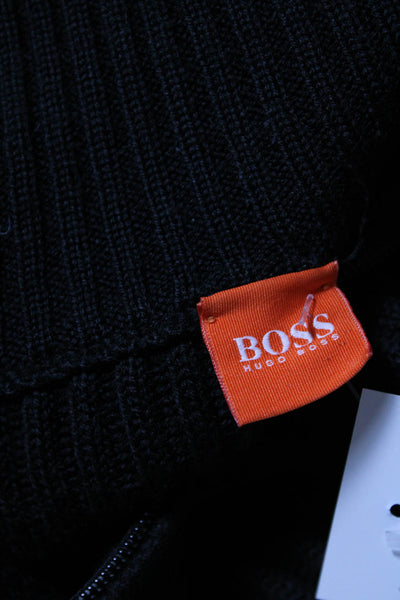 Boss Hugo Boss Men's Collared Ribbed Long Sleeves Pullover Sweater Black Size L