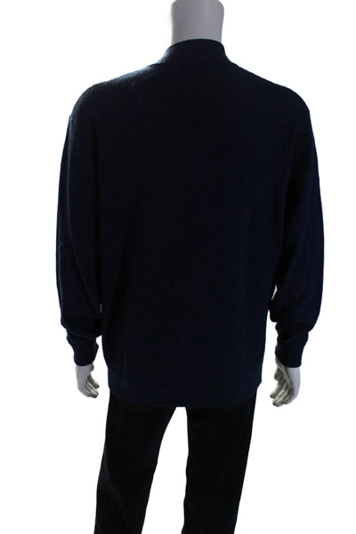 Raffi Men's High Neck Long Sleeves Pullover Sweater Navy Blue Size XL