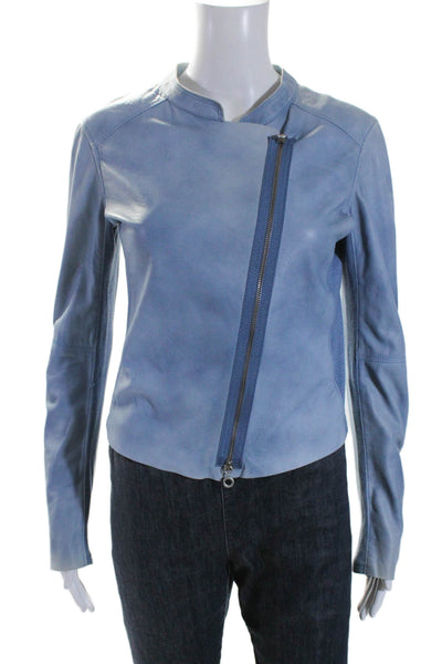 GMS-75 Womens Leather Zip Textured Silver Tone Hardware Dusty Blue Size M