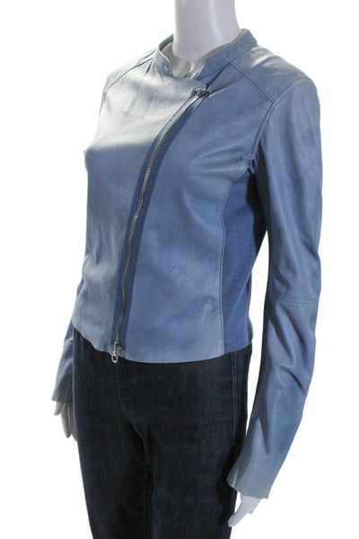 GMS-75 Womens Leather Zip Textured Silver Tone Hardware Dusty Blue Size M