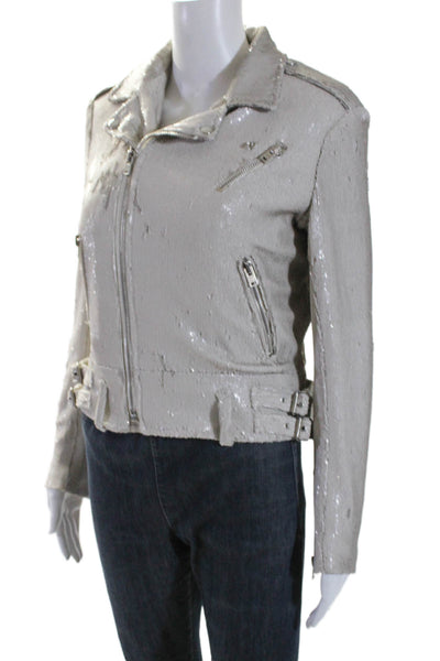 Iro Paris Womens Sequenced Collared Zip Textured Jacket Silver Size EUR 38