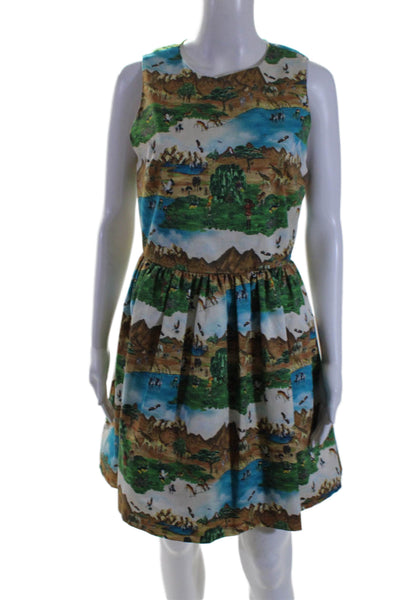 Alice + Olivia Womens Cotton Multicolor Printed Sleeveless Apron Dress Brown Siz