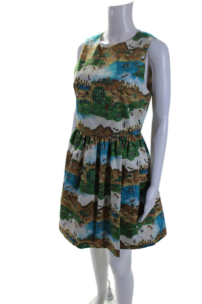 Alice + Olivia Womens Cotton Multicolor Printed Sleeveless Apron Dress Brown Siz