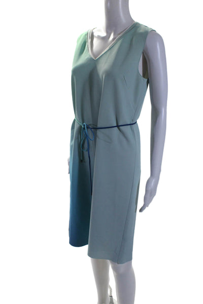 Elie Tahari Mid Length V-Neck Sleeveless Ombre Pullover Straight Dress Blue Size