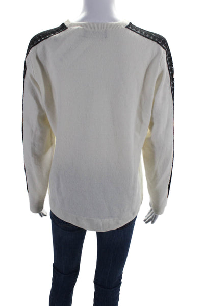 The Kooples Womens Long Sleeve Lace Trim Crewneck Sweater Top White Size M