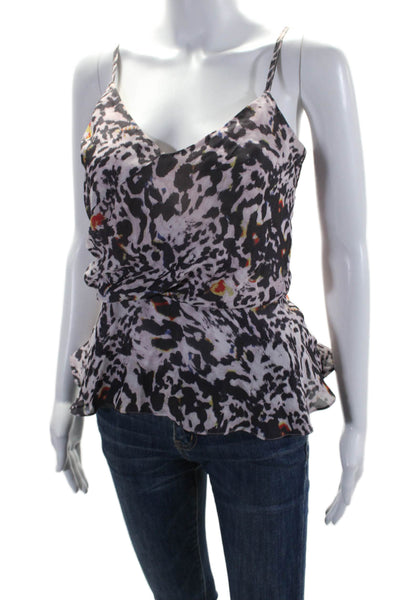 Parker Womens Silk V Neck Spaghetti Strap Animal Print Cami Blouse Pink Size M