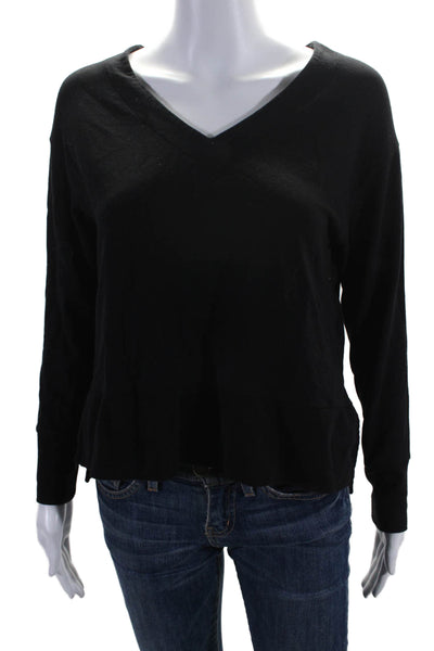 Cuyana Womens Cotton Long Sleeve V Neck Casual Tshirt Black Size S