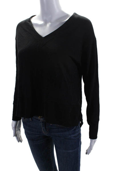 Cuyana Womens Cotton Long Sleeve V Neck Casual Tshirt Black Size S