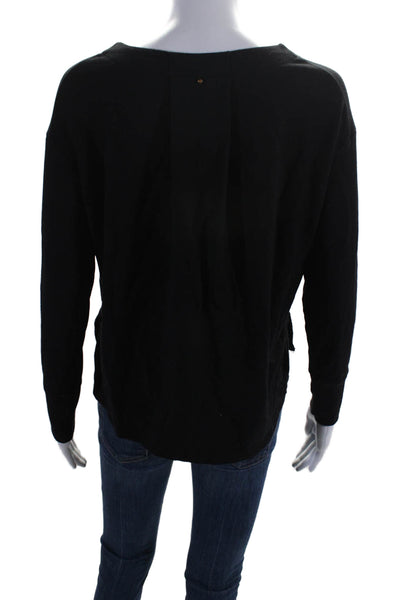 Cuyana Womens Cotton Long Sleeve V Neck Casual Tshirt Black Size S