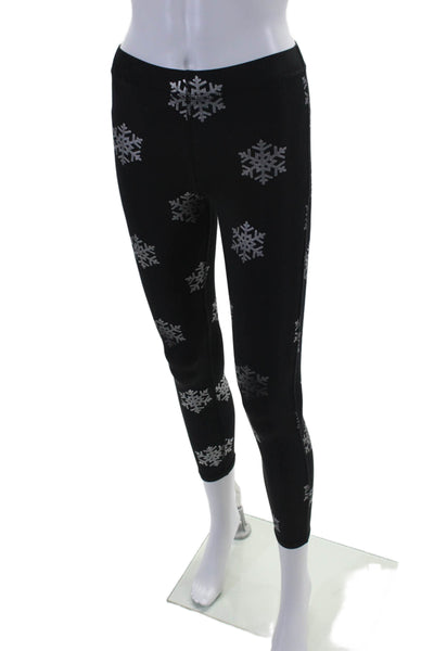 Terez Womens High Rise Snowflake Print Leggings Black Silver Size M