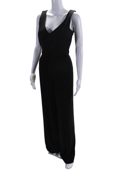 Jay Godfrey Women Sleeveless Open Back V Neck Wide Leg Jumpsuit Black Size 8