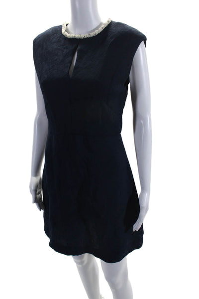 Sandro Womens Sleeveless Keyhole Embellished Sheath Dress Blue Size 38