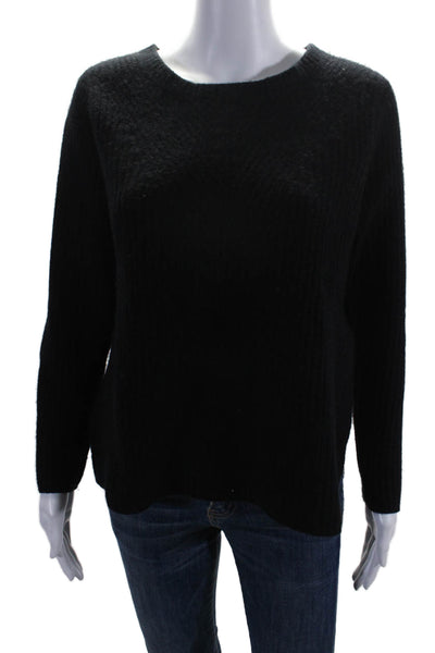 Max & Moi Womens Side Slit Ribbed Knit Scoop Neck Cashmere Sweater Black Medium