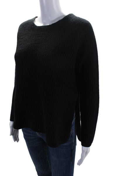 Max & Moi Womens Side Slit Ribbed Knit Scoop Neck Cashmere Sweater Black Medium