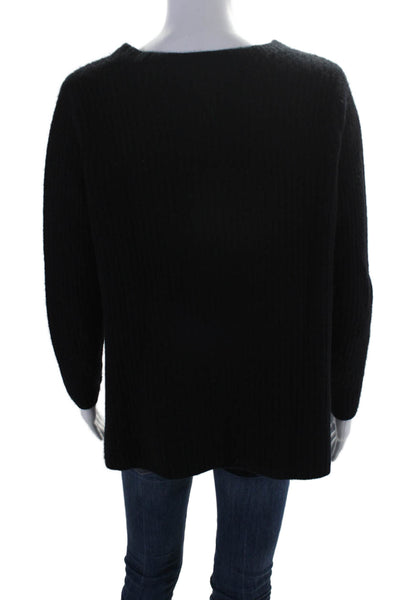 Max & Moi Womens Side Slit Ribbed Knit Scoop Neck Cashmere Sweater Black Medium