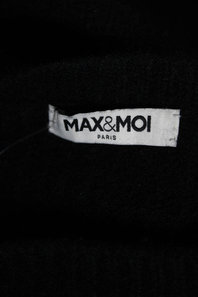 Max & Moi Womens Side Slit Ribbed Knit Scoop Neck Cashmere Sweater Black Medium