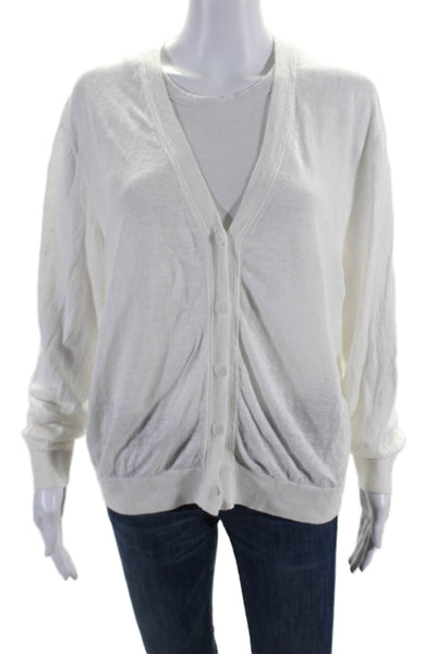 COS Womens Long Sleeve Button Front V Neck Cardigan Sweater White Linen Medium