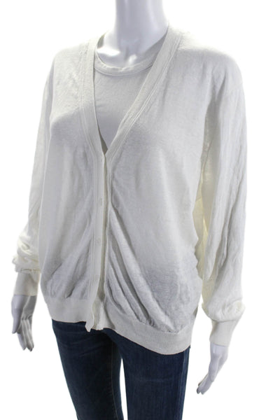 COS Womens Long Sleeve Button Front V Neck Cardigan Sweater White Linen Medium