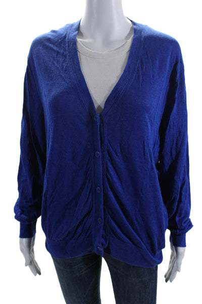 COS Womens Button Front Long Sleeve V Neck Cardigan Sweater Blue Linen Medium