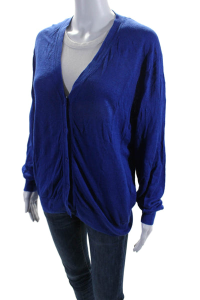 COS Womens Button Front Long Sleeve V Neck Cardigan Sweater Blue Linen Medium