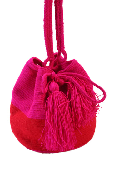 Guanabana Womens Single Strap Drawstring Striped Mini Bucket Handbag Pink Red