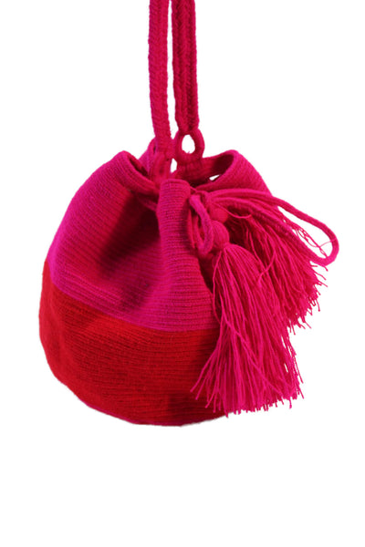 Guanabana Womens Single Strap Drawstring Striped Mini Bucket Handbag Pink Red