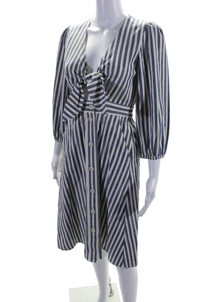 Madewell Womens Striped Button Down Long SLeeve Dress Blue White 00