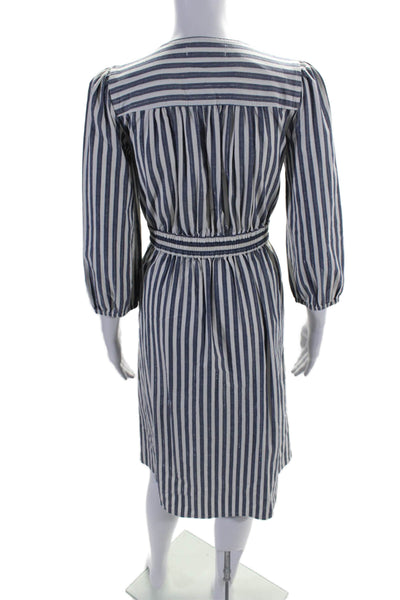 Madewell Womens Striped Button Down Long SLeeve Dress Blue White 00