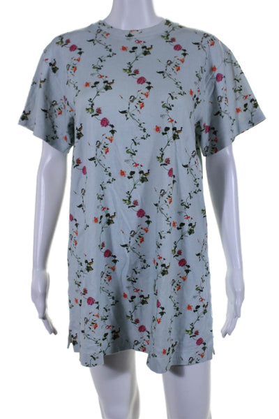 Hill House Womens Blue Cotton Floral Crew Neck Short Sleeve Shirt Dress Size XS