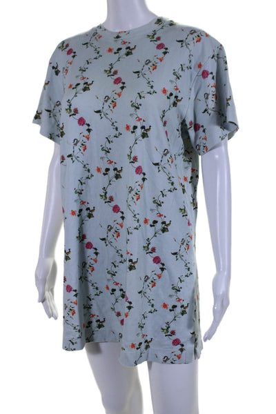 Hill House Womens Blue Cotton Floral Crew Neck Short Sleeve Shirt Dress Size XS