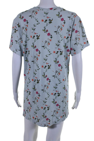 Hill House Womens Blue Cotton Floral Crew Neck Short Sleeve Shirt Dress Size XS