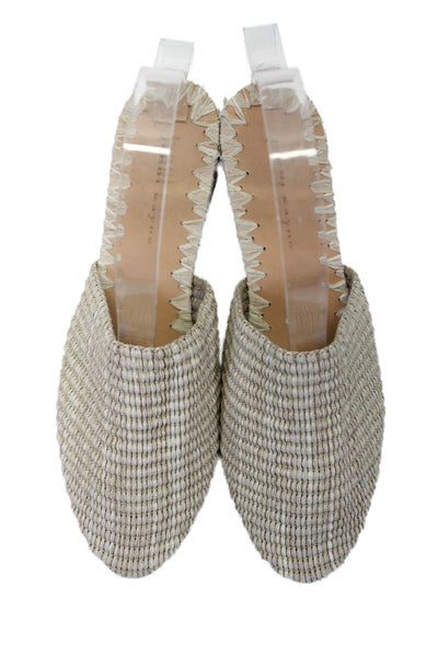 Jenni Kayne Womens Beige Woven Slip On Flat Mules Shoes Size 7