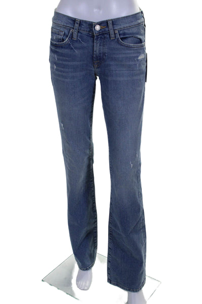 7 For All Mankind Womens Zip Front Medium Wash Distressed Jeans Blue 25 in