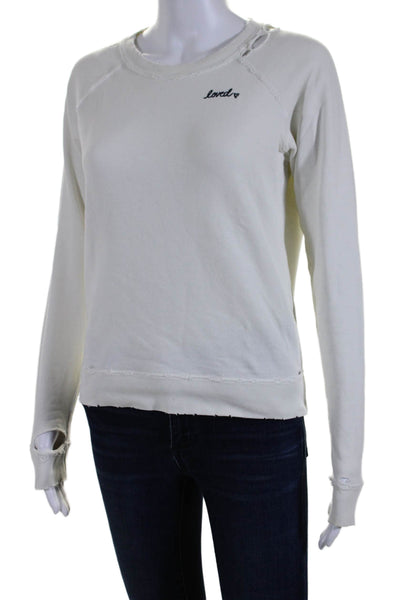 Amo Womens Long Sleeve Crew Neck Distressed Sweater White Size XS