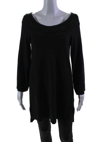 Ella Moss Women's Boat Neck Long Sleeves Pullover Tunic Sweater Black Size S