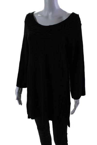 Ella Moss Women's Boat Neck Long Sleeves Pullover Tunic Sweater Black Size S